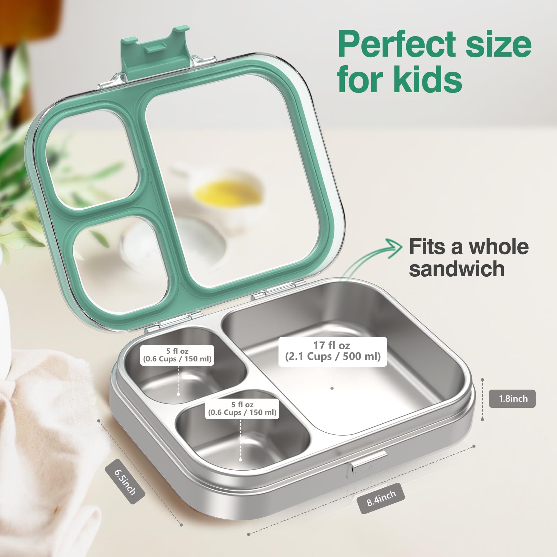 HOMEKOL open bento top view showing three compartments and portion organization benefits