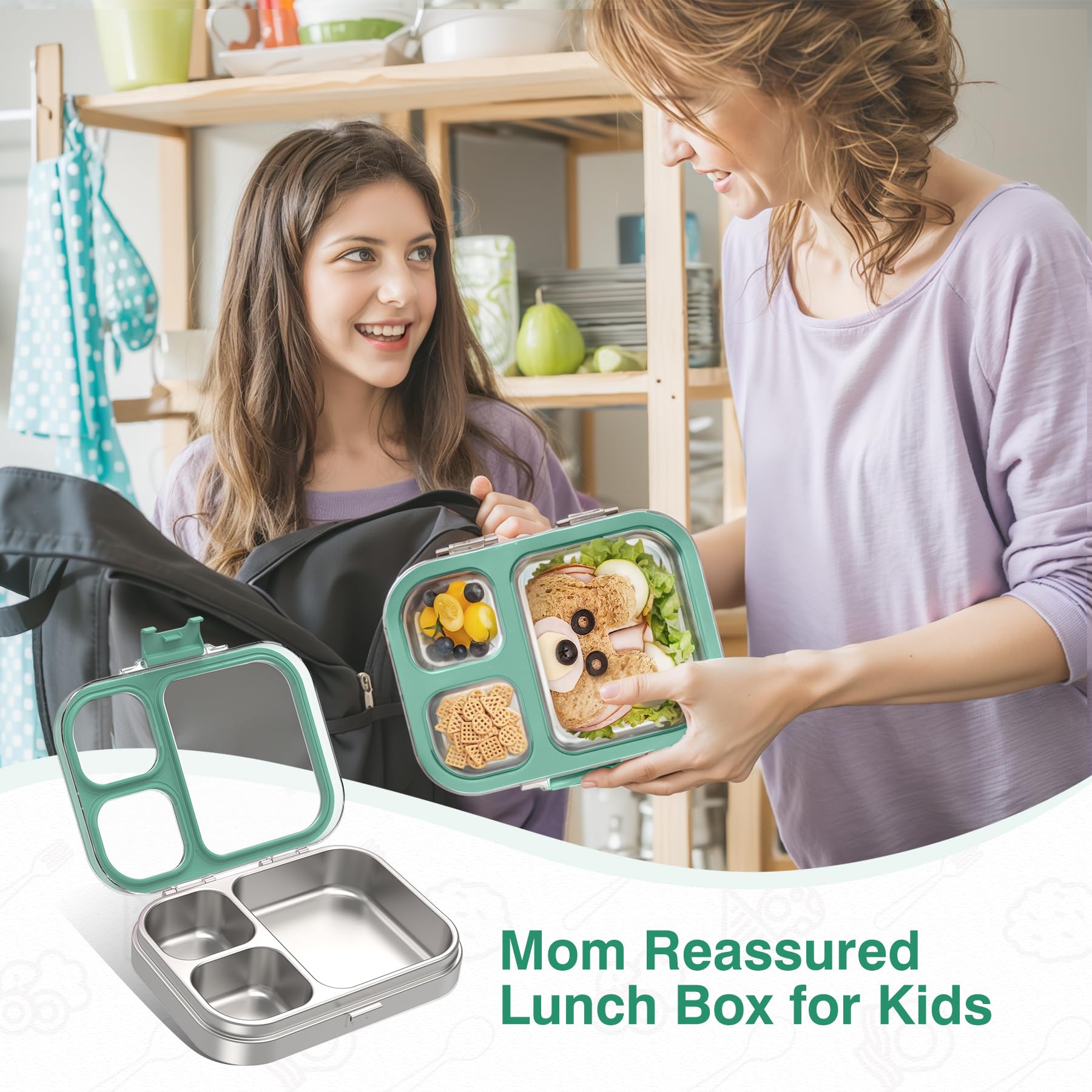 HOMEKOL bento next to an apple showing scale and lightweight travel-ready benefit