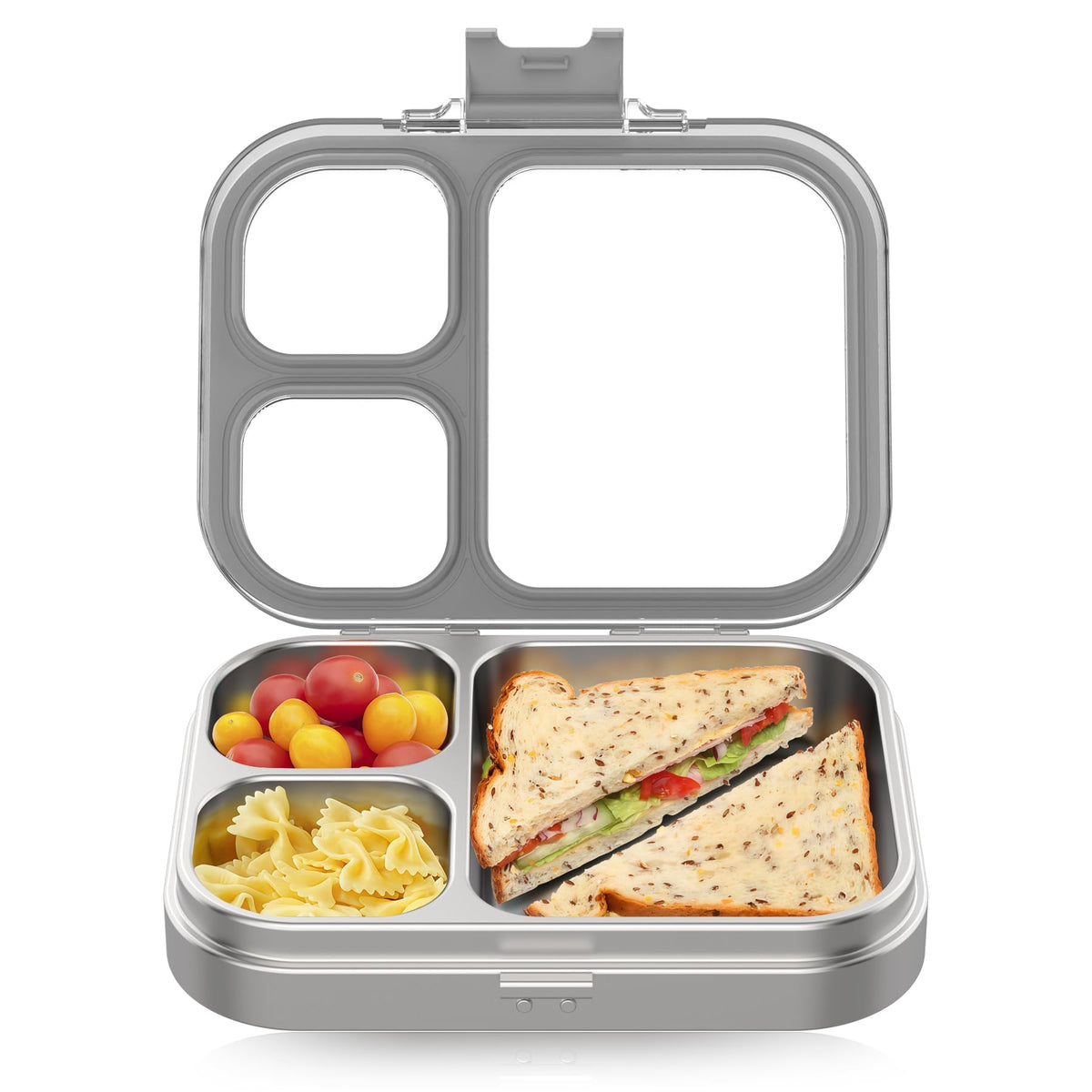 HOMEKOL front view of grey bento box showing compact design and portability