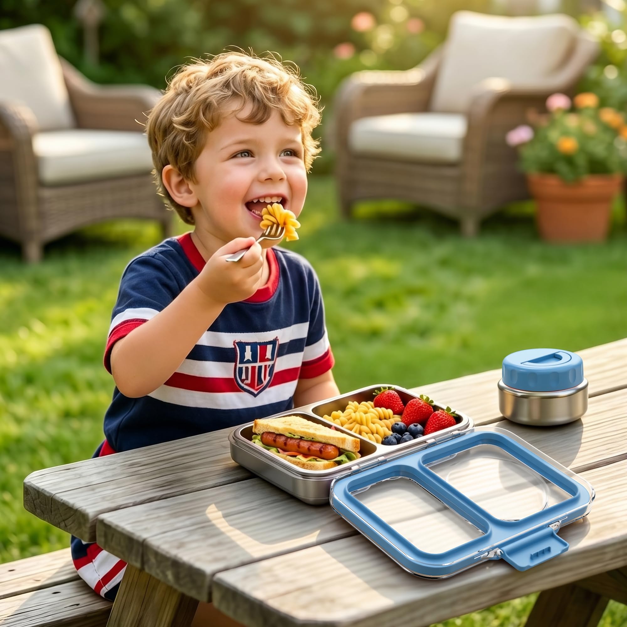 HOMEKOL bento on a school desk showing kid-friendly design and organized lunchtime
