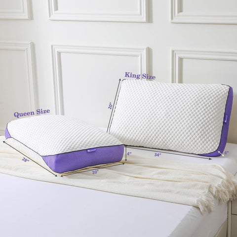 HOMELAB queen pillow beside ruler showing 20x28 scale and accurate sizing benefit