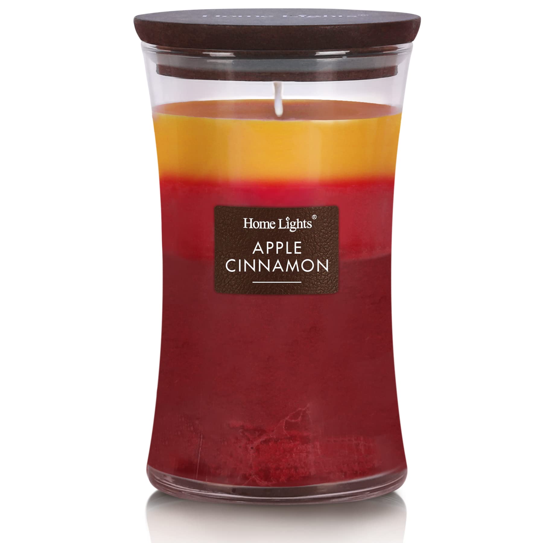 HomeLights front jar view showing apple cinnamon scent and long burn benefit