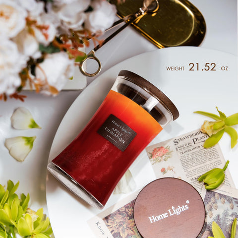 HomeLights beside a book to show 21.52 oz scale and lasting hours