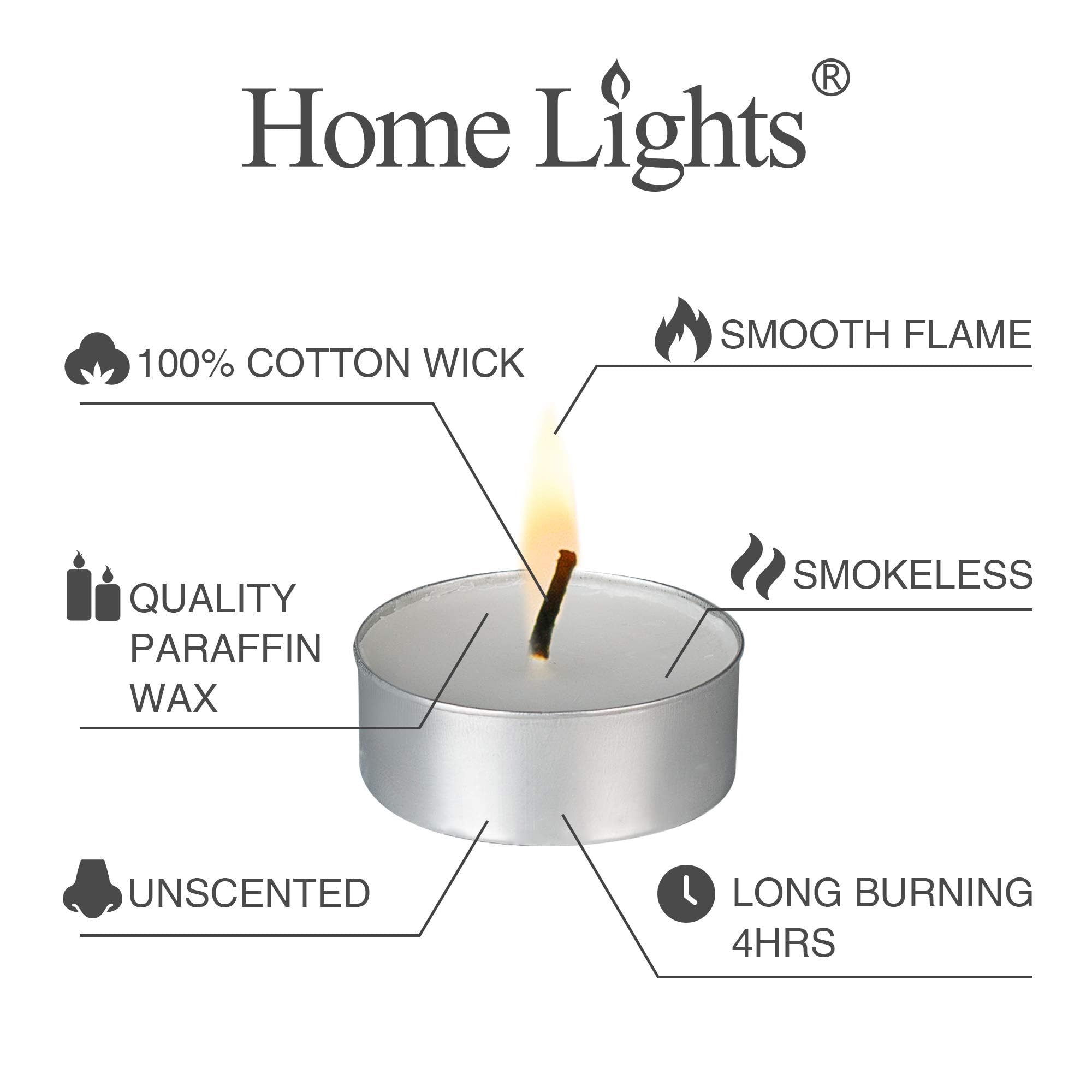 Home Lights lit tealights arranged as a wedding centerpiece, warm ambient glow