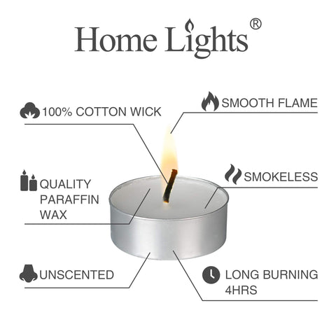 Home Lights lit tealights arranged as a wedding centerpiece, warm ambient glow