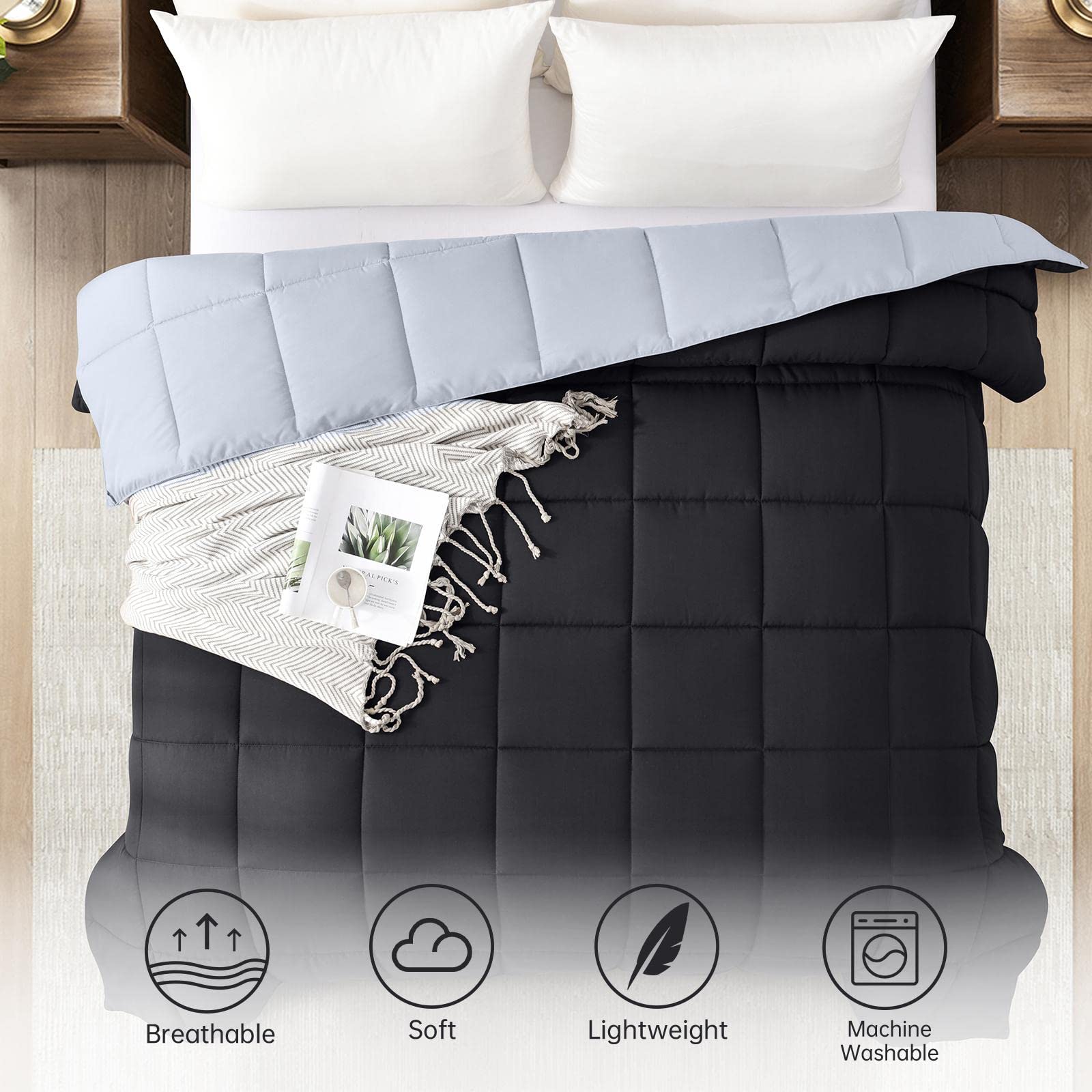 Homelike Moment comforter styled on queen bed for breathable comfortable sleep