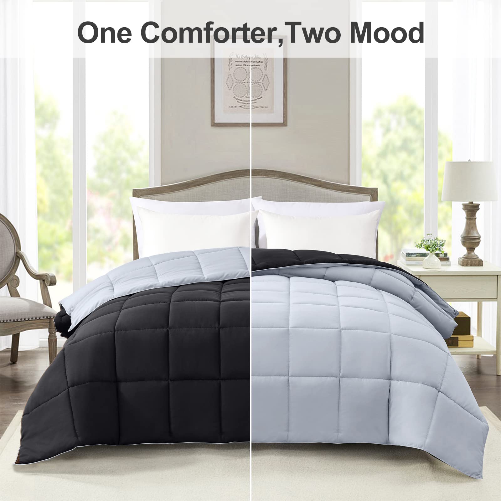 Homelike Moment comforter reversible sides black and light gray to match decor
