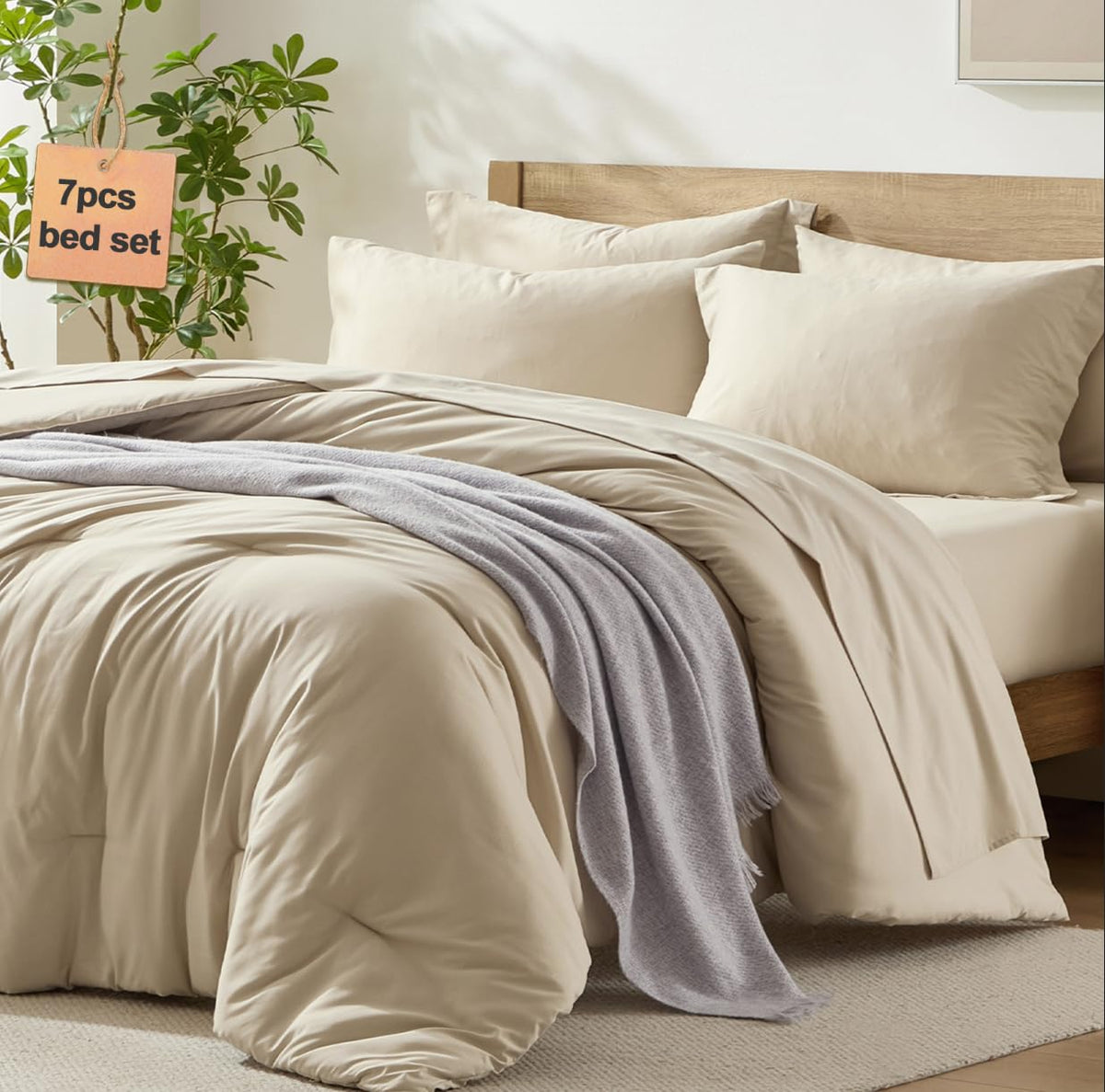 Homelike Moment front view of beige comforter set showing complete bed styling and neat look