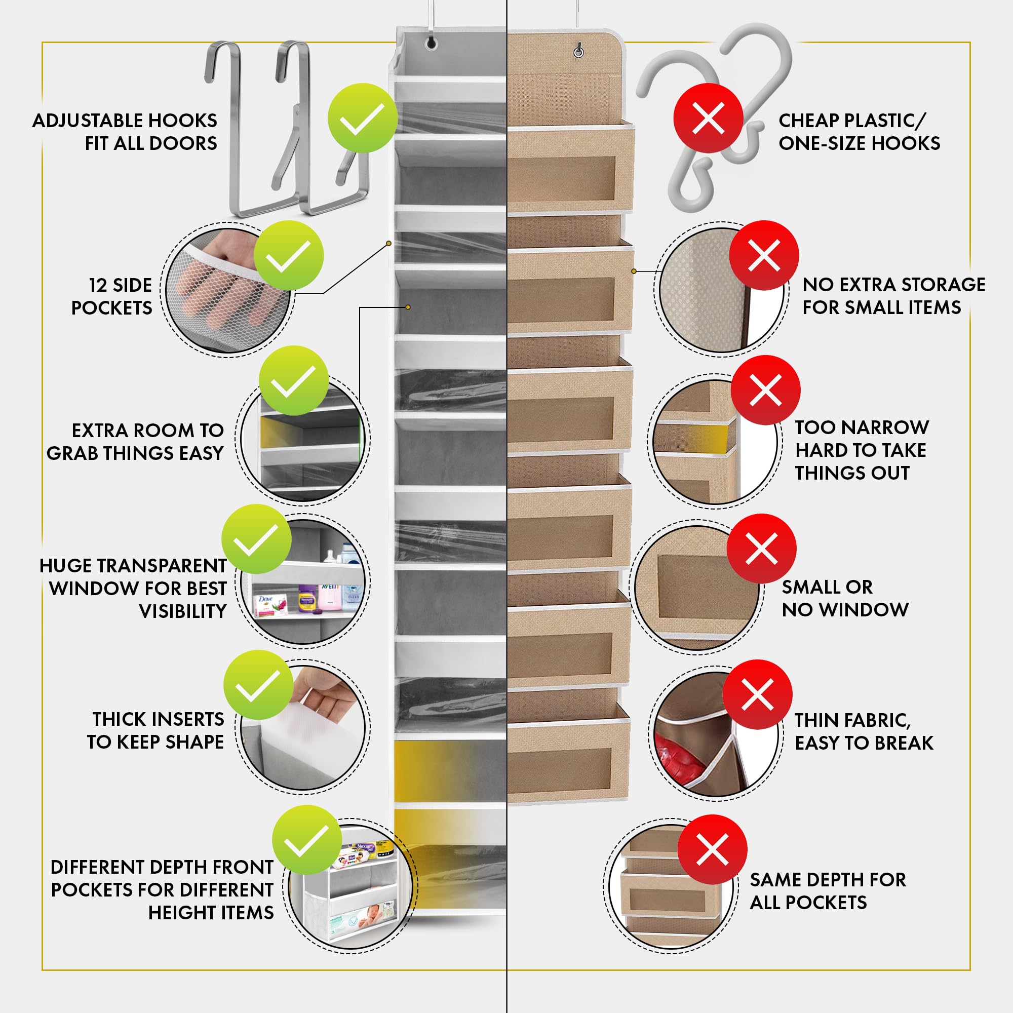 homelux theory hanger and top pocket detail for tool-free installation benefit
