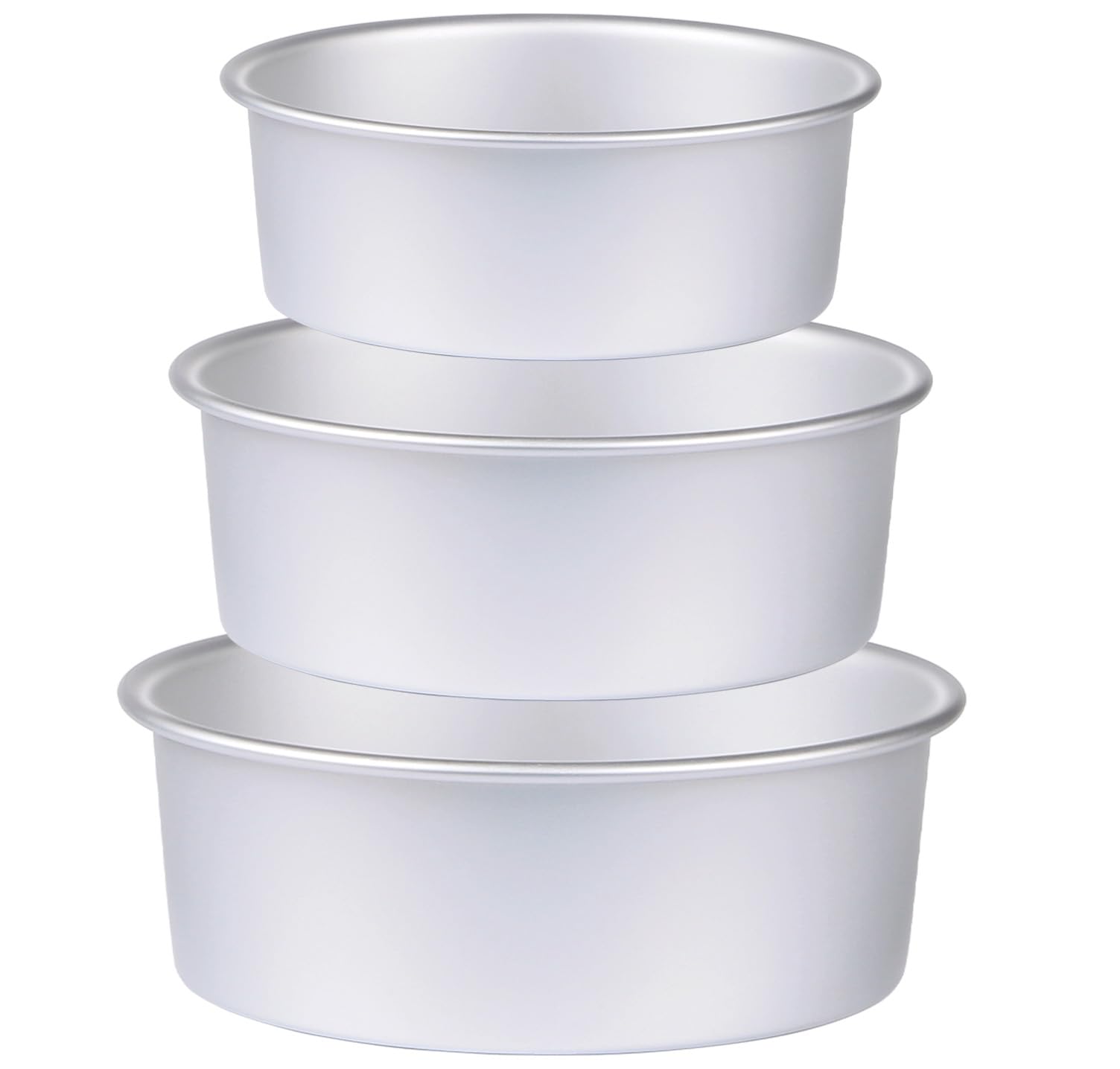 HomeMall front view of three pans showing sizes and sturdy construction benefit