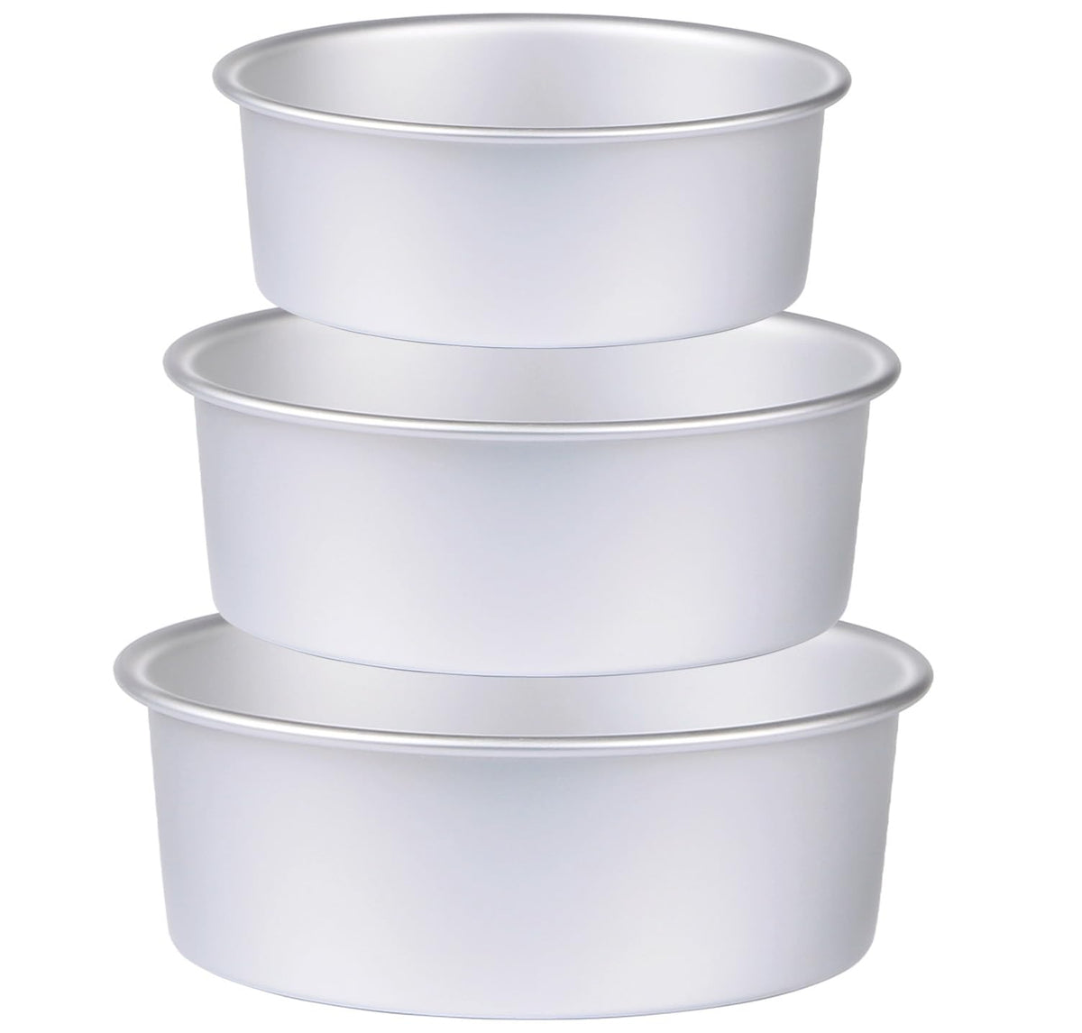 HomeMall front view of three pans showing sizes and sturdy construction benefit