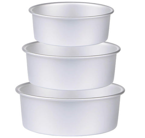 HomeMall front view of three pans showing sizes and sturdy construction benefit