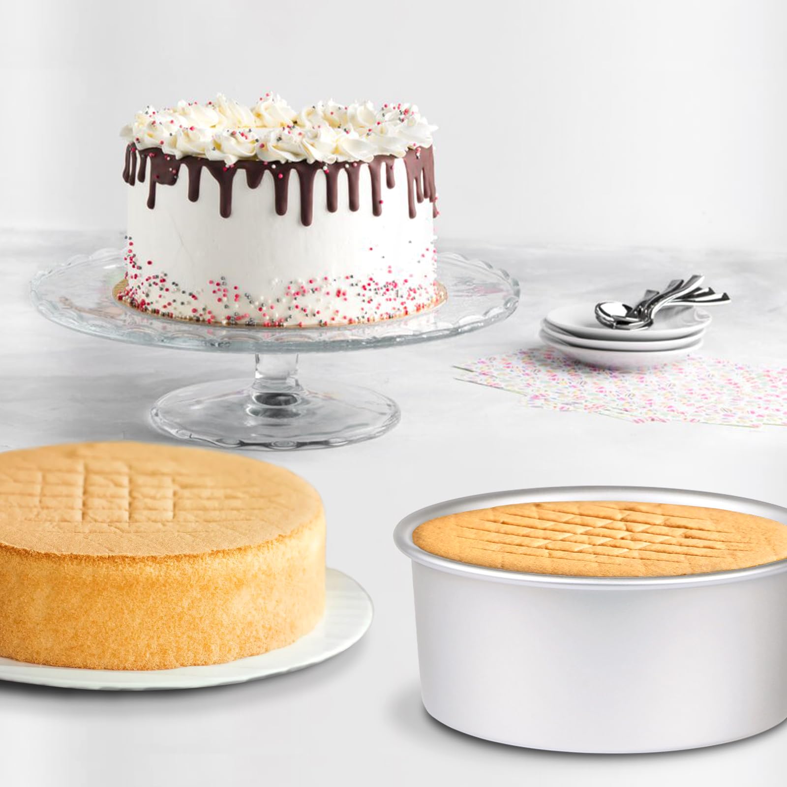 HomeMall pan in oven with cake baking showing even heat distribution benefit