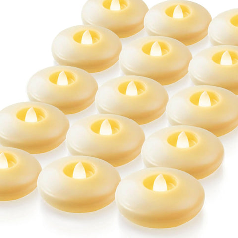 Homemory 24-pack front view showing ivory floating LED tealights and packaging, convenient set