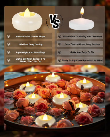 Homemory tealight next to hand demonstrating compact 2-inch size and portability