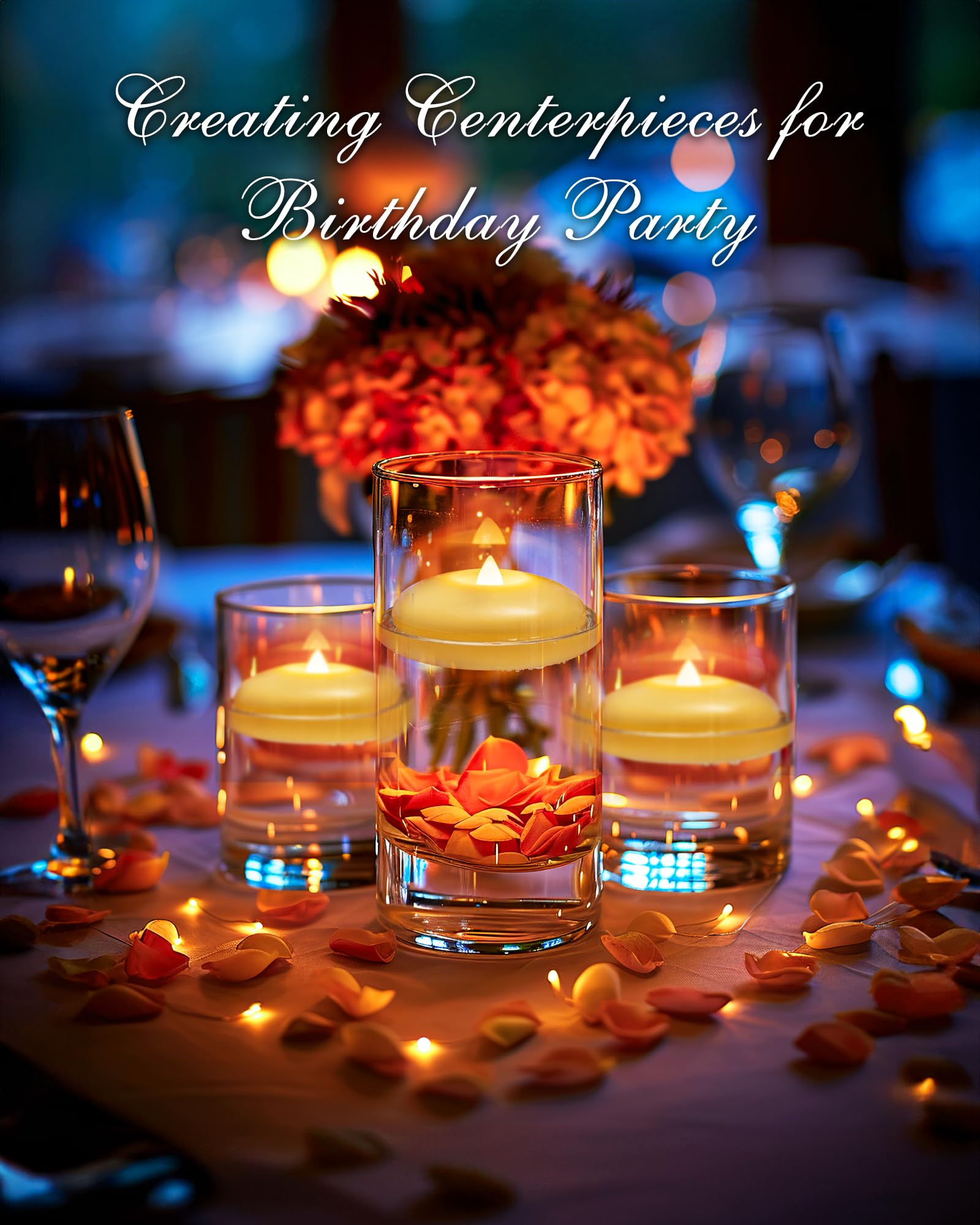 Homemory tealight in glass vase centerpiece showing decorative use and waterproof design