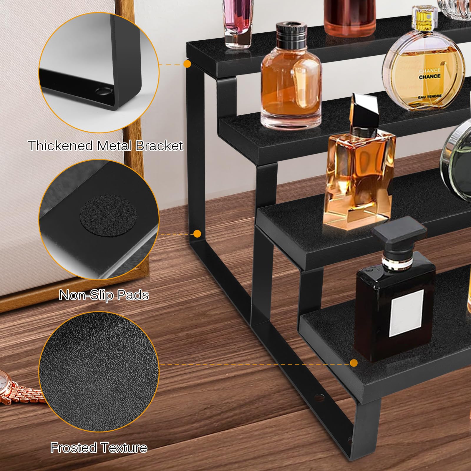 HomePekite arranged perfumes on tiers for quick selection and display benefit