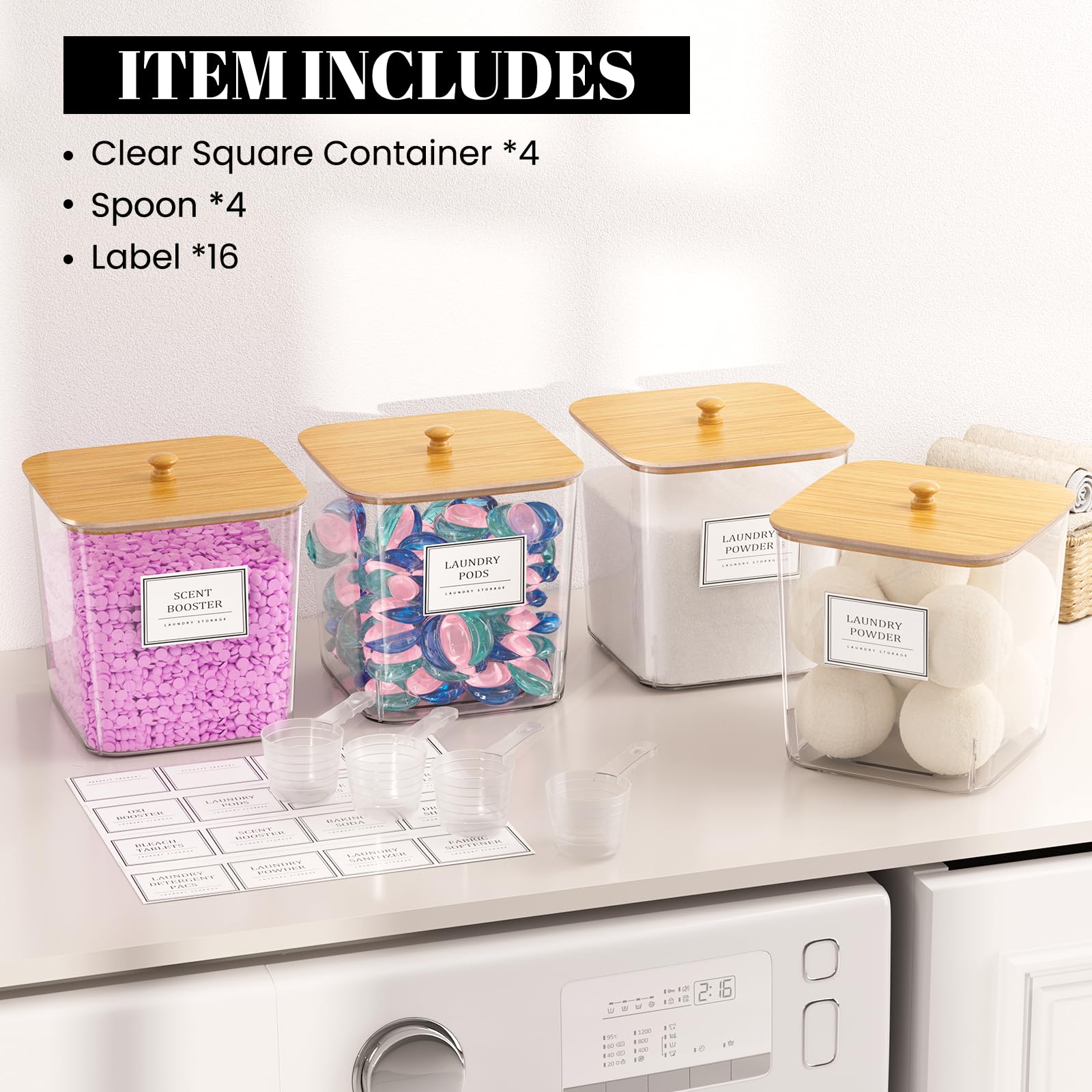 HomePekite jars displayed on a laundry shelf creating a neat, visible storage solution