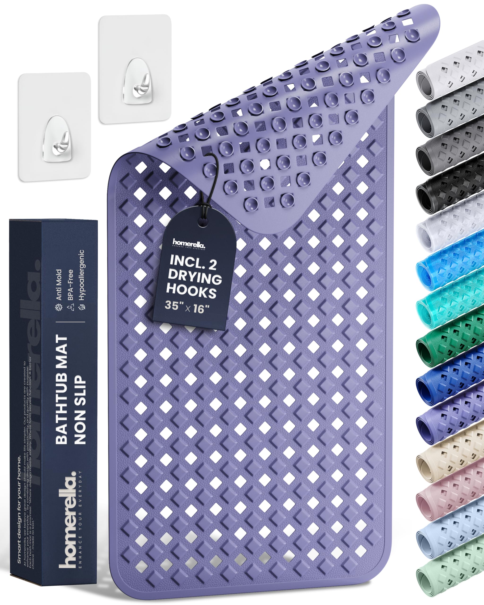 Homerella front view of bathtub mat showing full shape and coverage benefit