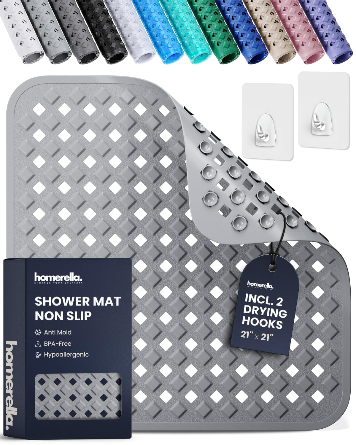 Homerella mat front view showing compact square design and benefits