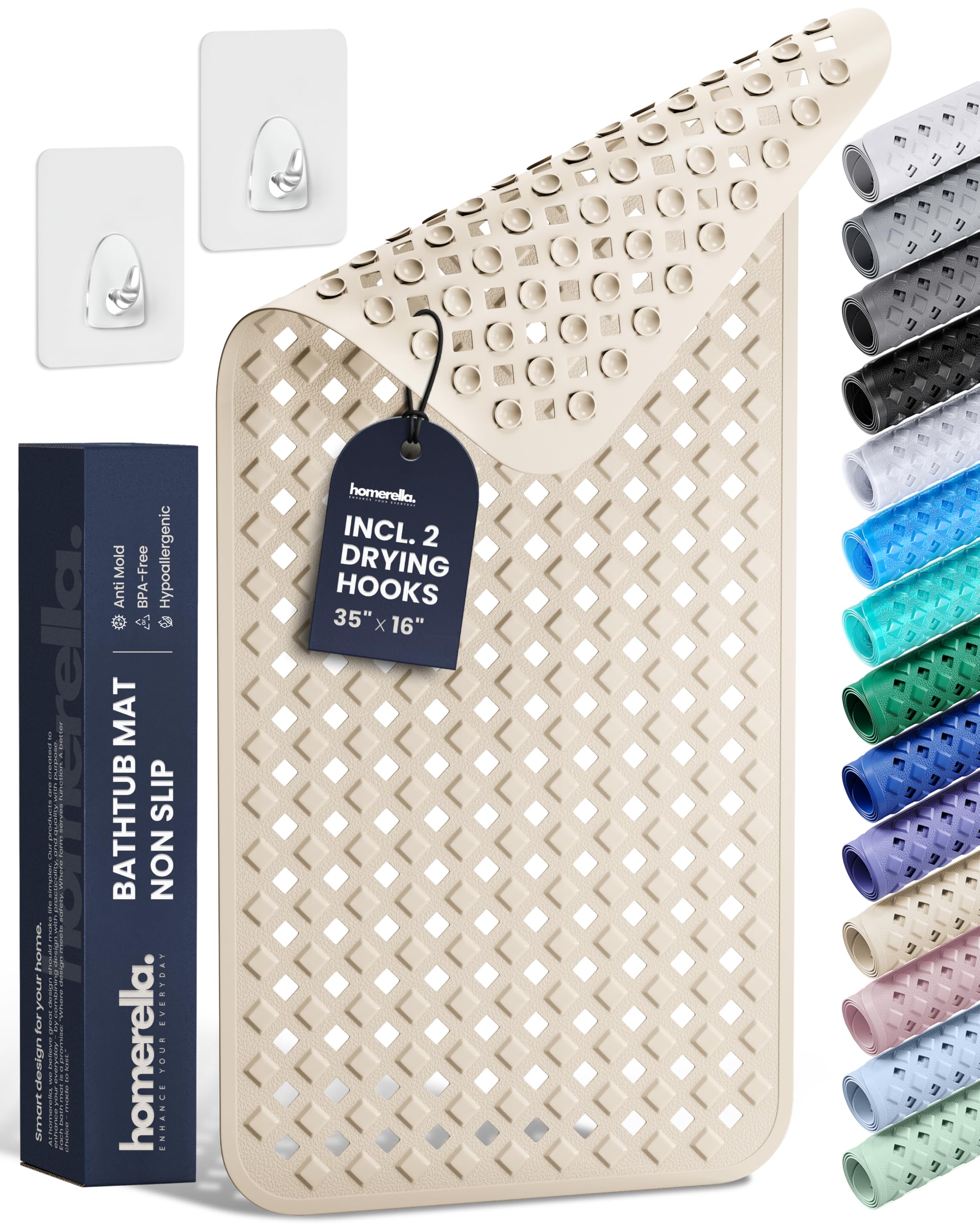 Homerella front view of bathtub mat showing size and safety