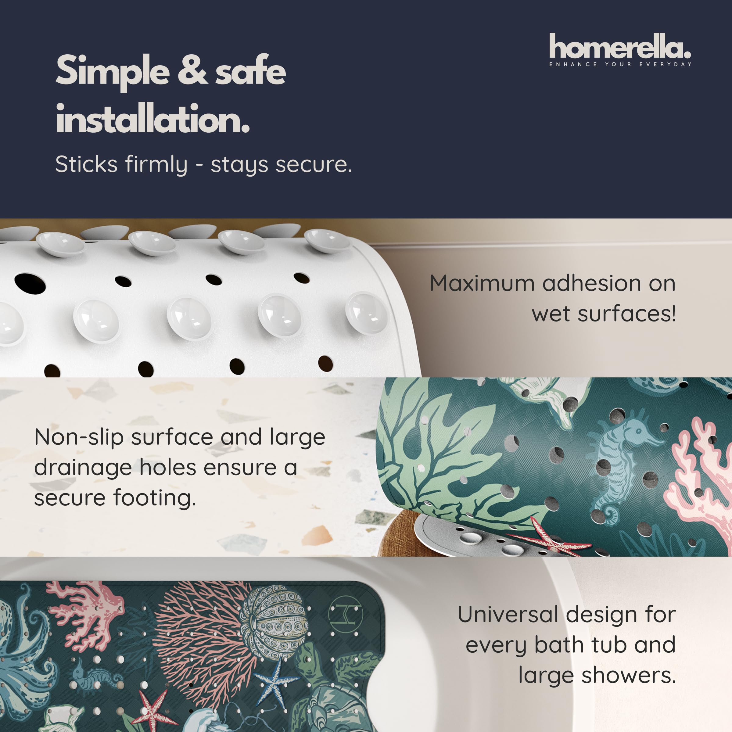Homerella adhesive hooks shown hanging mat to speed air-drying