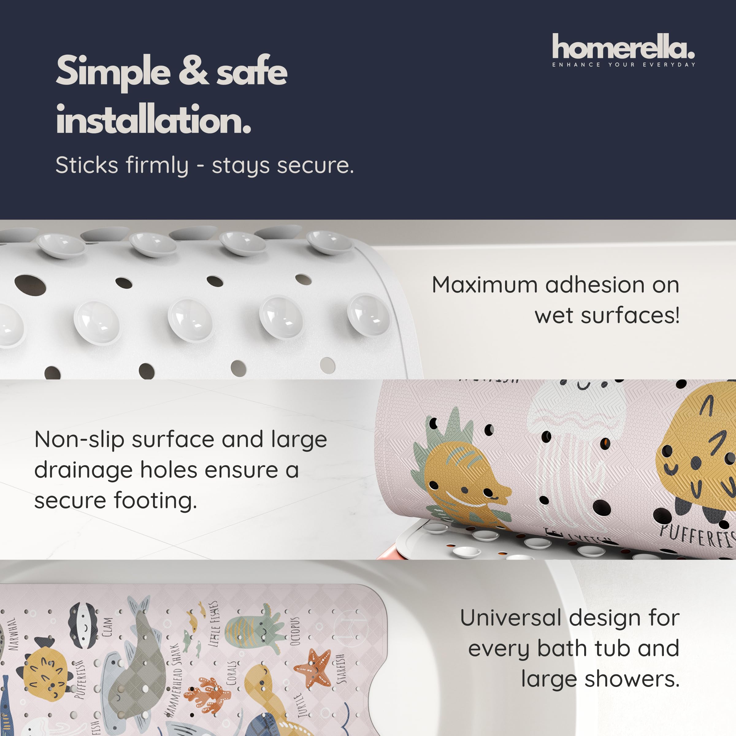 Homerella two adhesive hooks shown hanging mat for quick air-dry