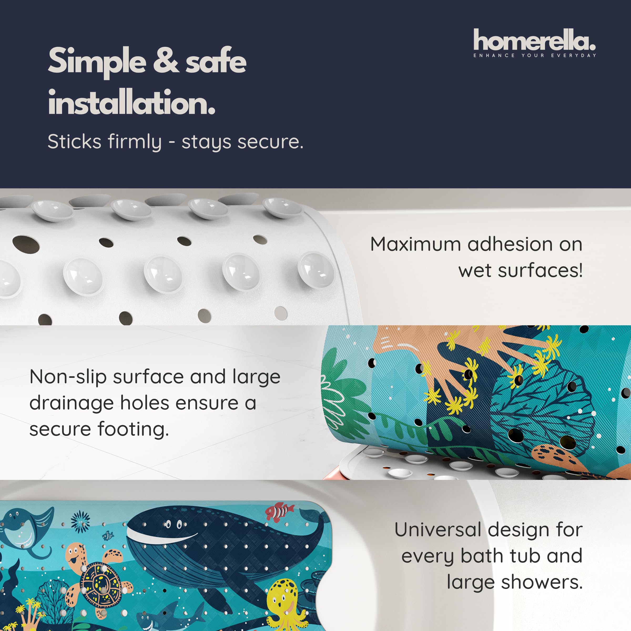 Homerella two adhesive hooks holding mat to dry for mold prevention benefit