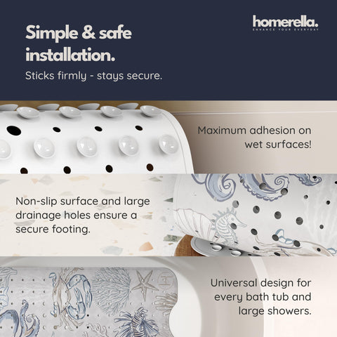 Homerella included adhesive hooks hung to air-dry mat and prevent mold