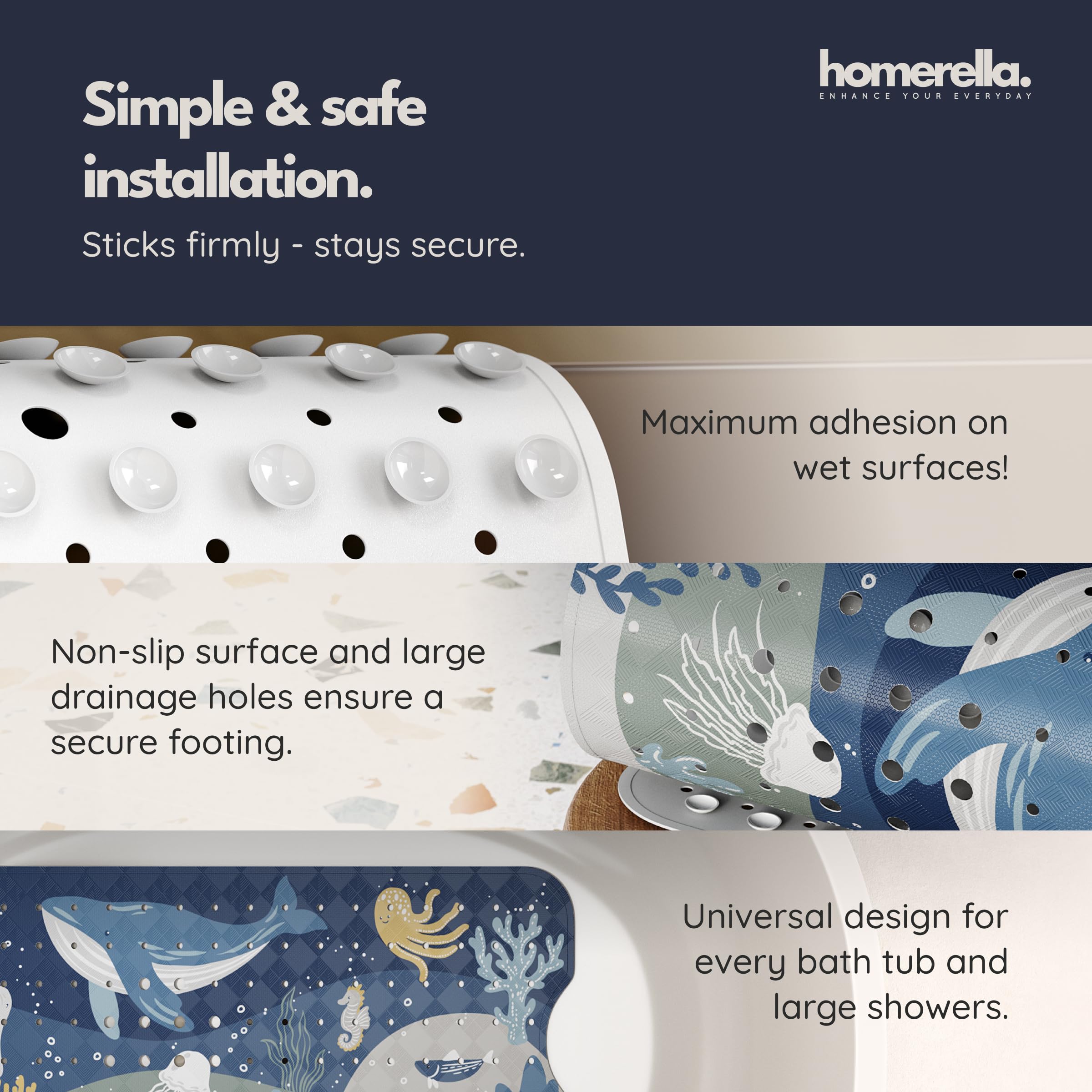 Homerella two self-adhesive hooks included for quick mat drying