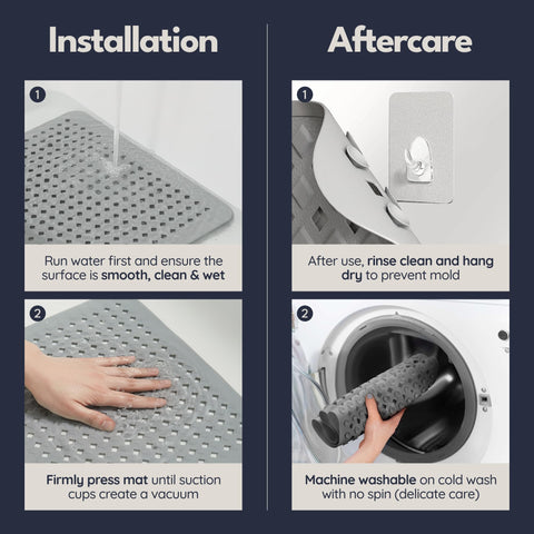 Homerella mat in family bathroom with child and pet showing safety