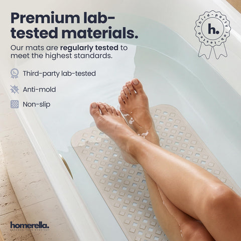 homerella mat in a shower with person stepping in for stability
