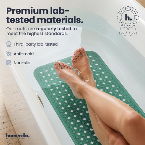 Homerella material label close-up showing BPA-free, latex-free composition benefit