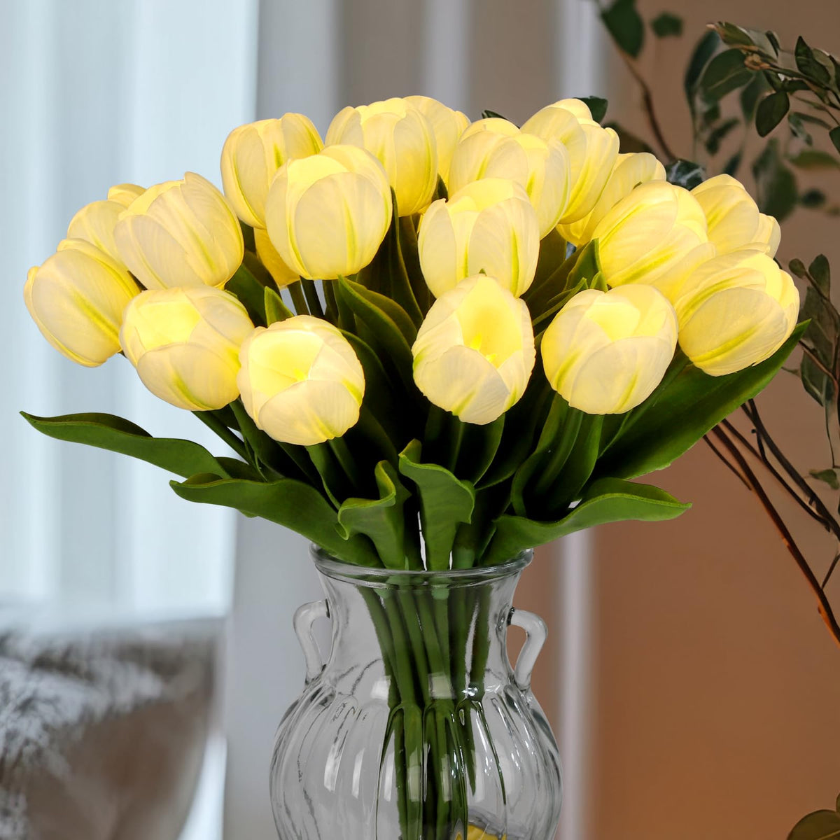 HOMESEASONS front view of 20-stem tulip bouquet creating instant décor warmth