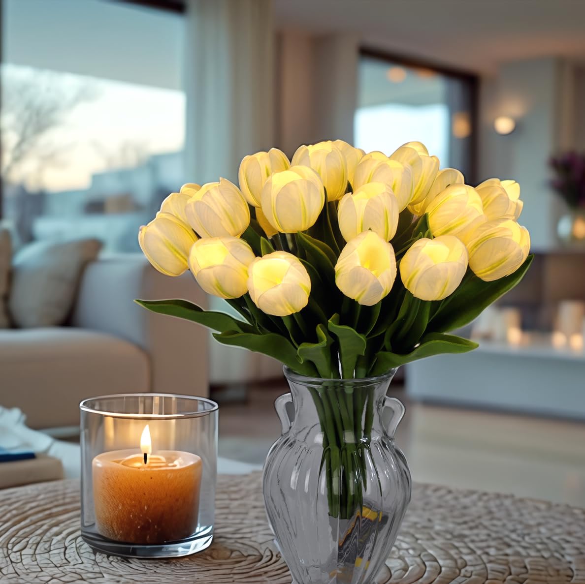 HOMESEASONS tulip bouquet in vase on dining table enhancing table ambiance