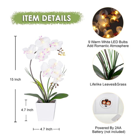HOMESEASONS side profile of faux Phalaenopsis showing natural silhouette