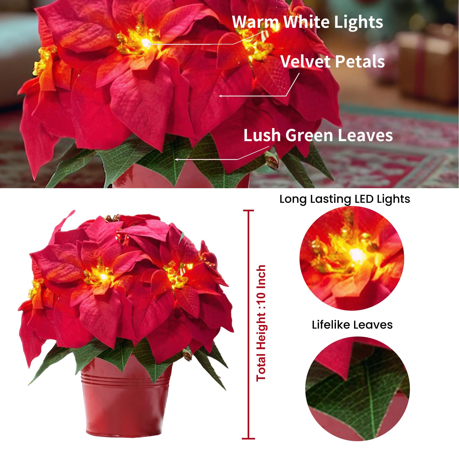 HOMESEASONS poinsettias styled on a mantel delivering instant seasonal impact