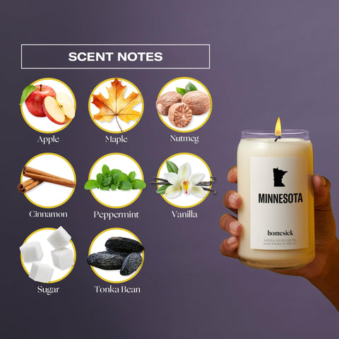 Homesick Minnesota candle burning in room adding cozy aroma and ambiance