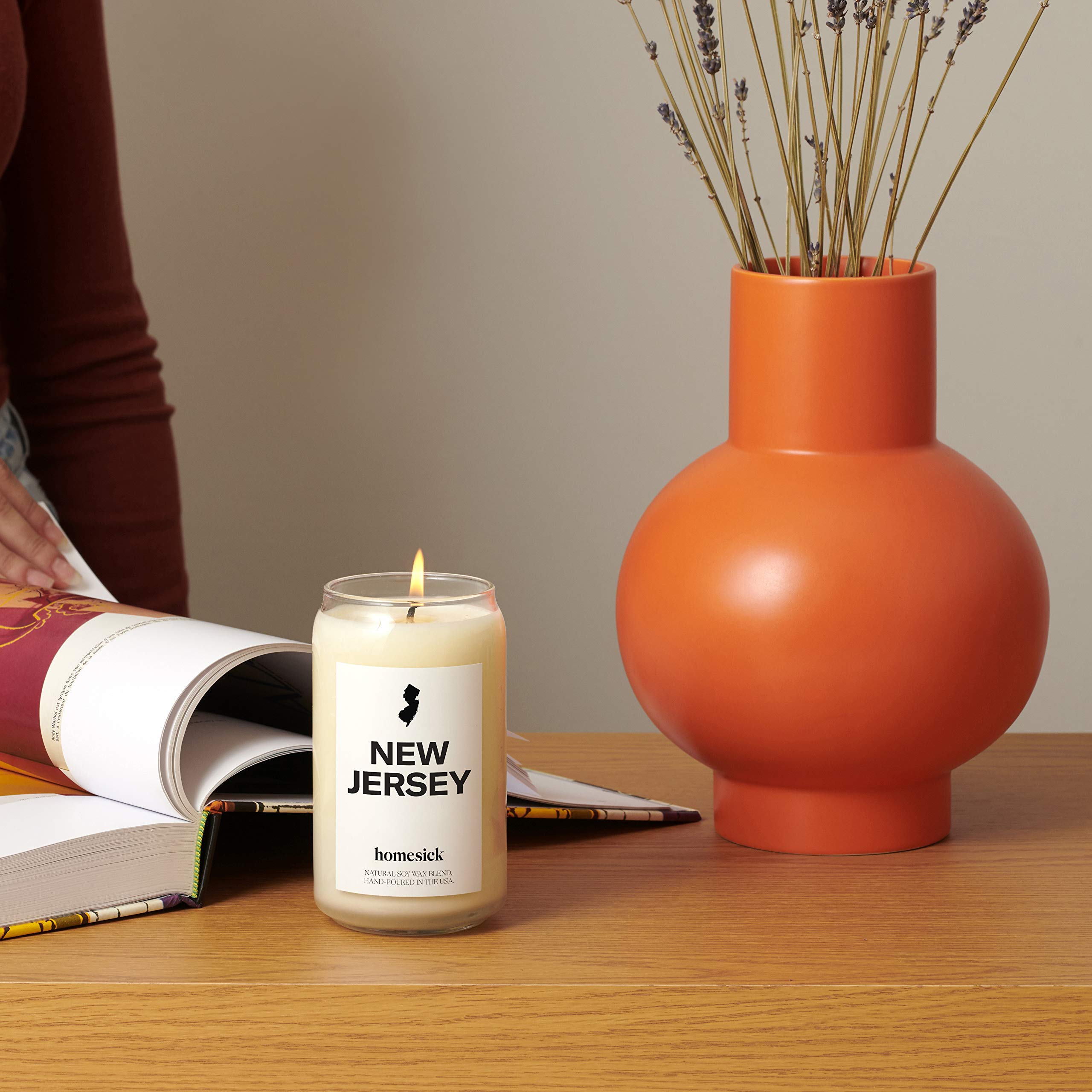 Homesick brand label close-up on New Jersey candle highlighting scent name