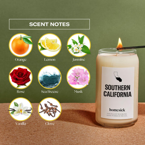 Homesick candle lit in living room creating warm coastal atmosphere