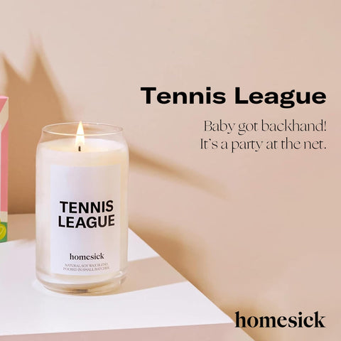 Homesick Tennis League wick and soy wax detail emphasizing clean burn