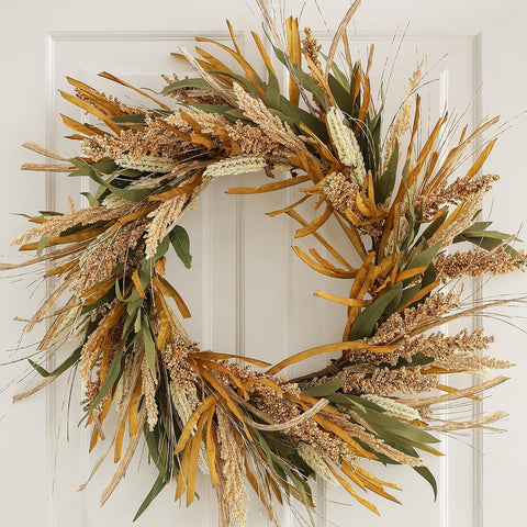 Hometrance front view harvest wreath adding warm curb appeal