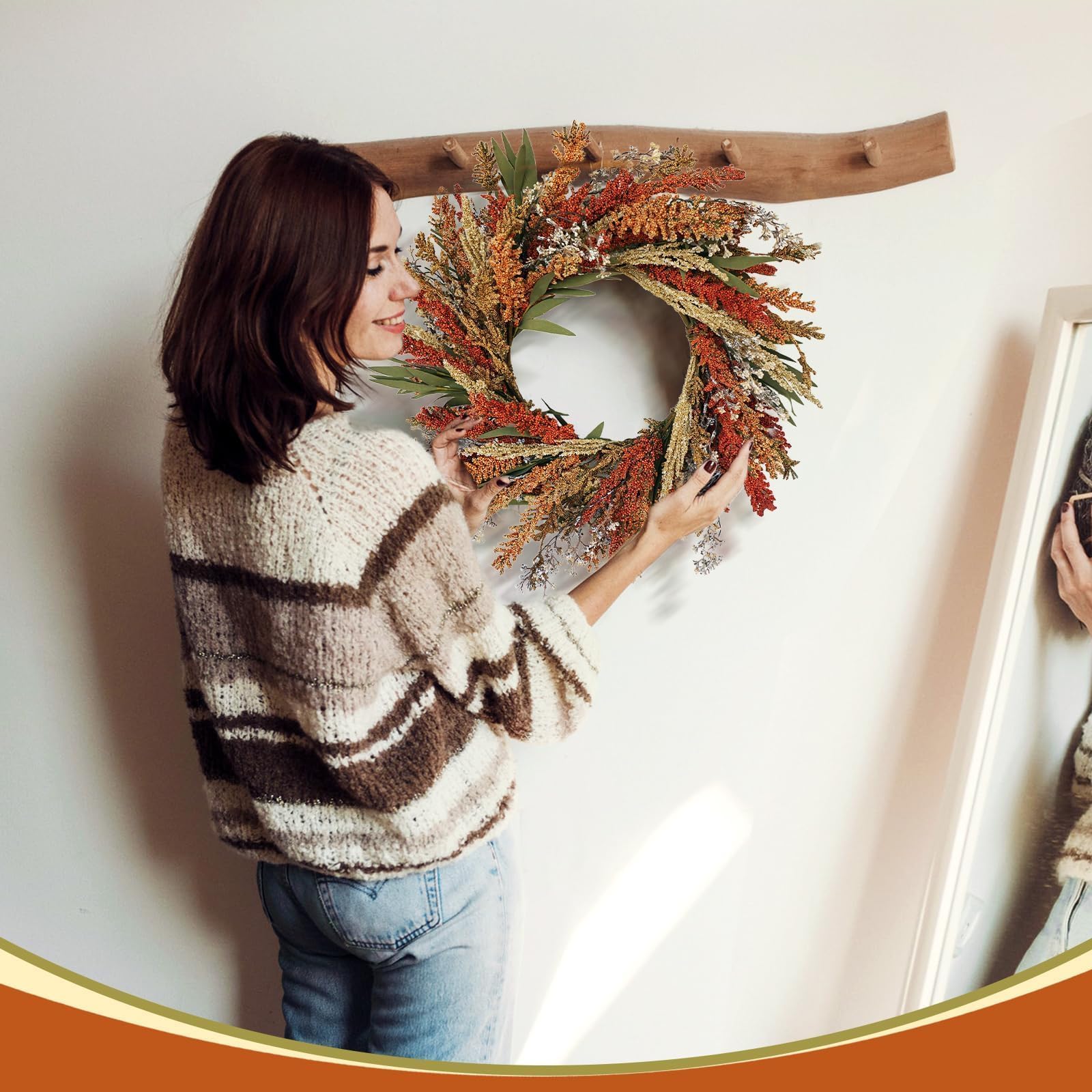 Hometrance wreath on a front door adding rustic farmhouse welcome