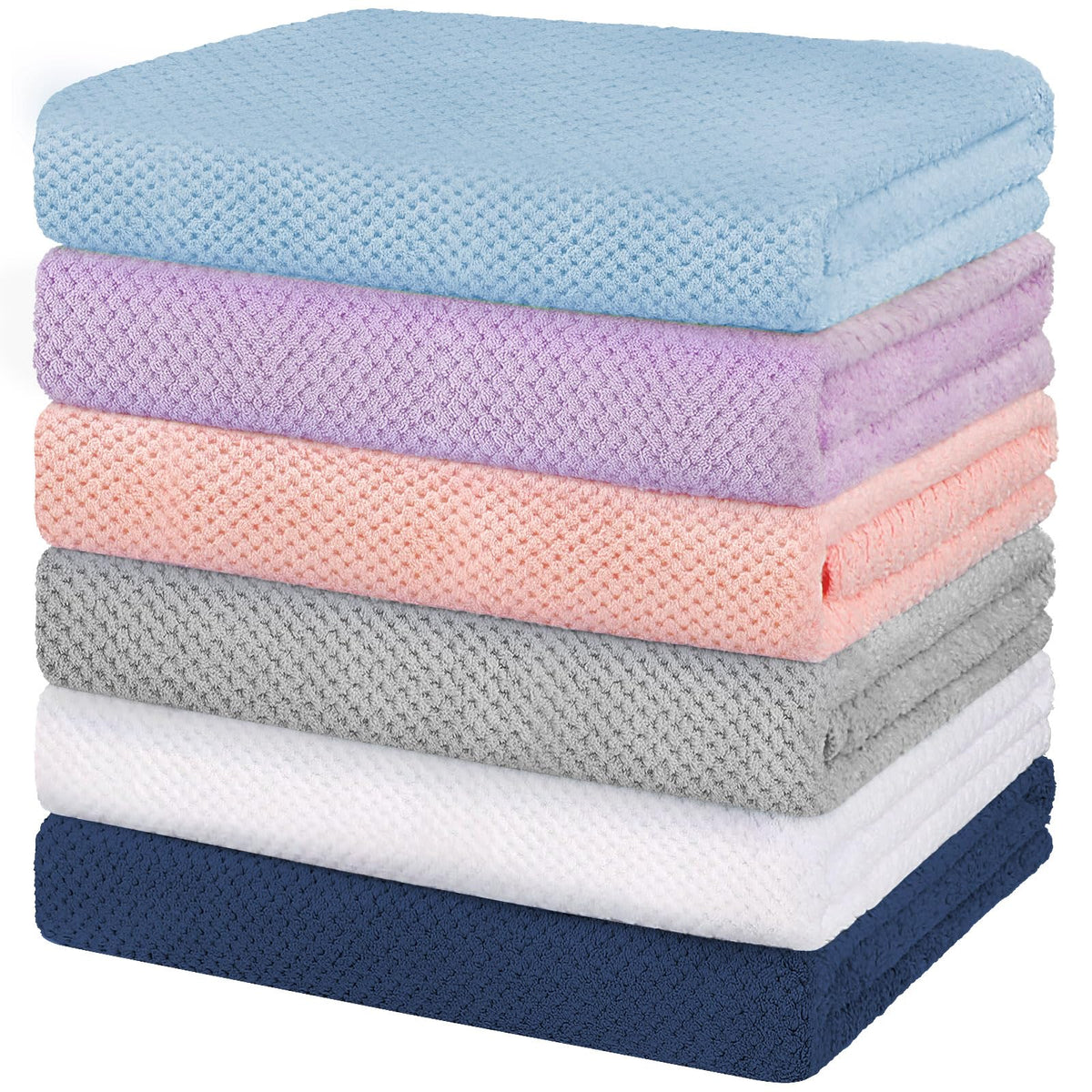 HOMEXCEL front view of six-pack towels showing color variety and compact packaging benefit