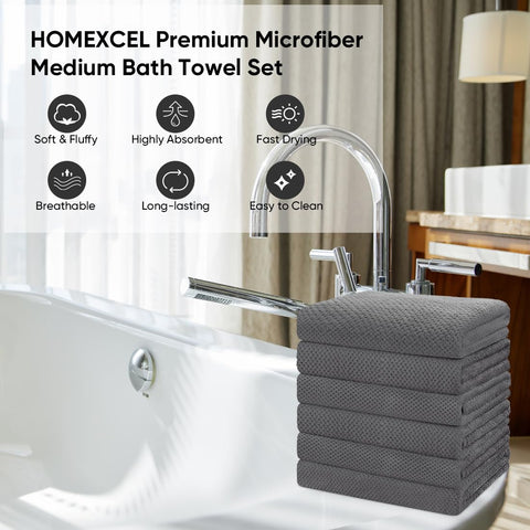 HOMEXCEL towel in bathroom setting suggesting quick-dry convenience