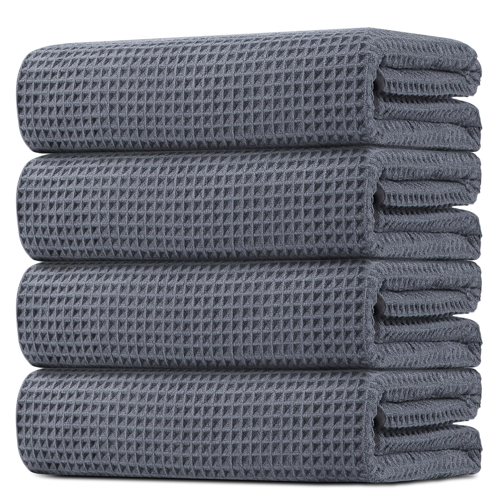 HOMEXCEL towel front view showing grey waffle weave and neat folds for quick-dry benefit