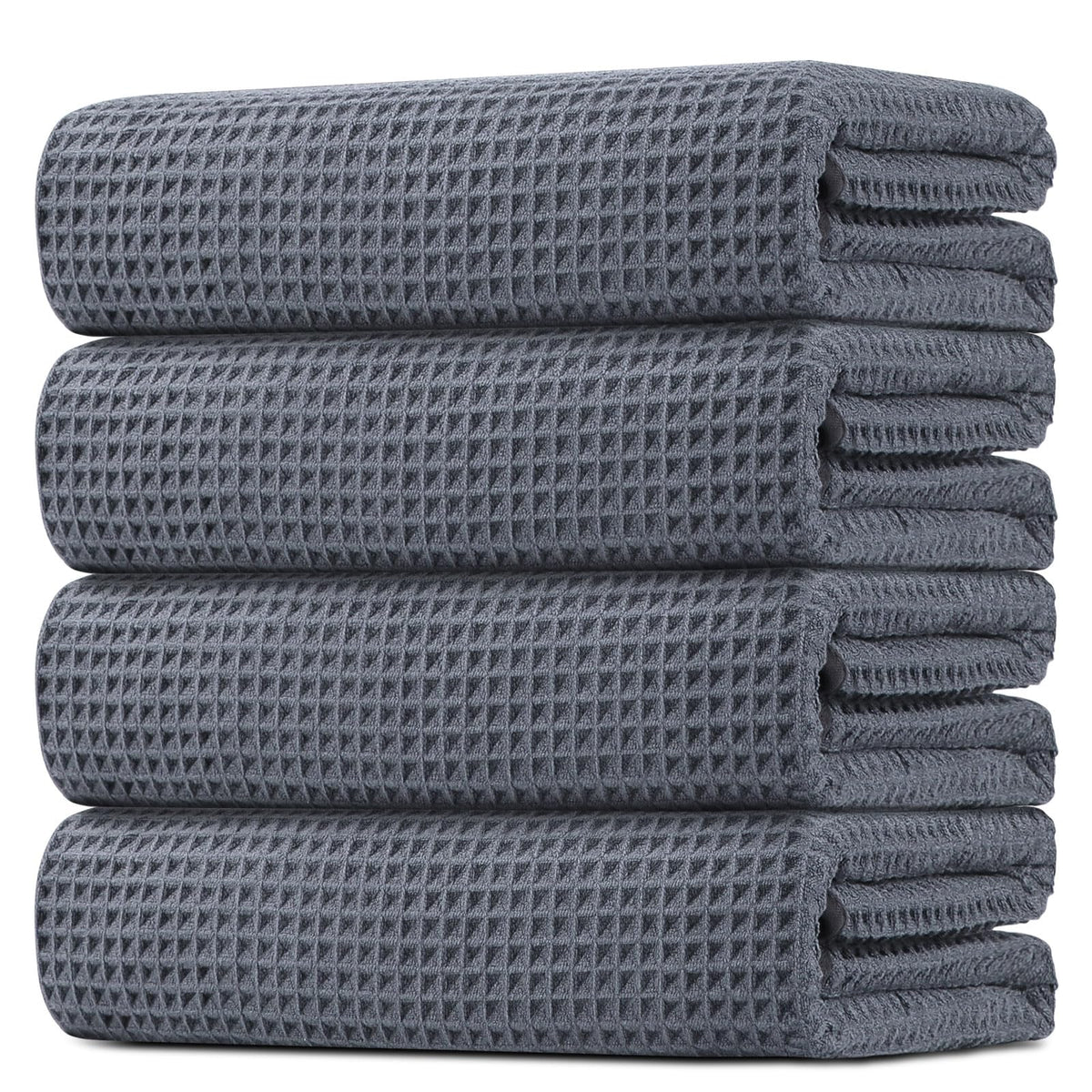 HOMEXCEL towel front view showing grey waffle weave and neat folds for quick-dry benefit