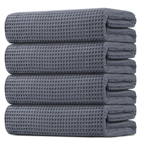 HOMEXCEL towel front view showing grey waffle weave and neat folds for quick-dry benefit