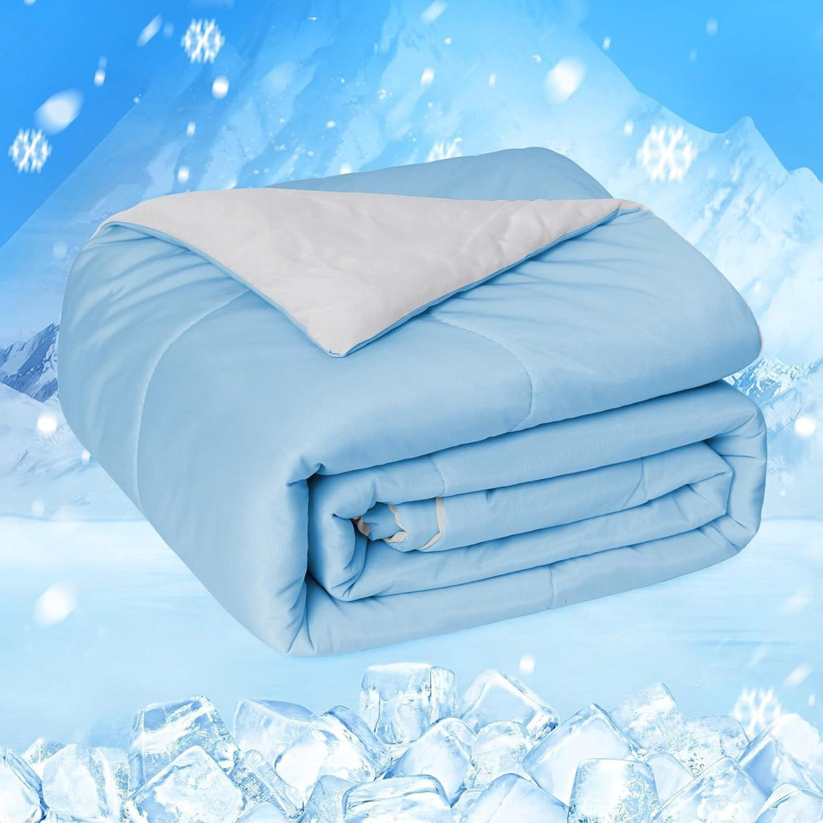 HOMFINE cooling comforter front view showing full queen size and cooling benefit