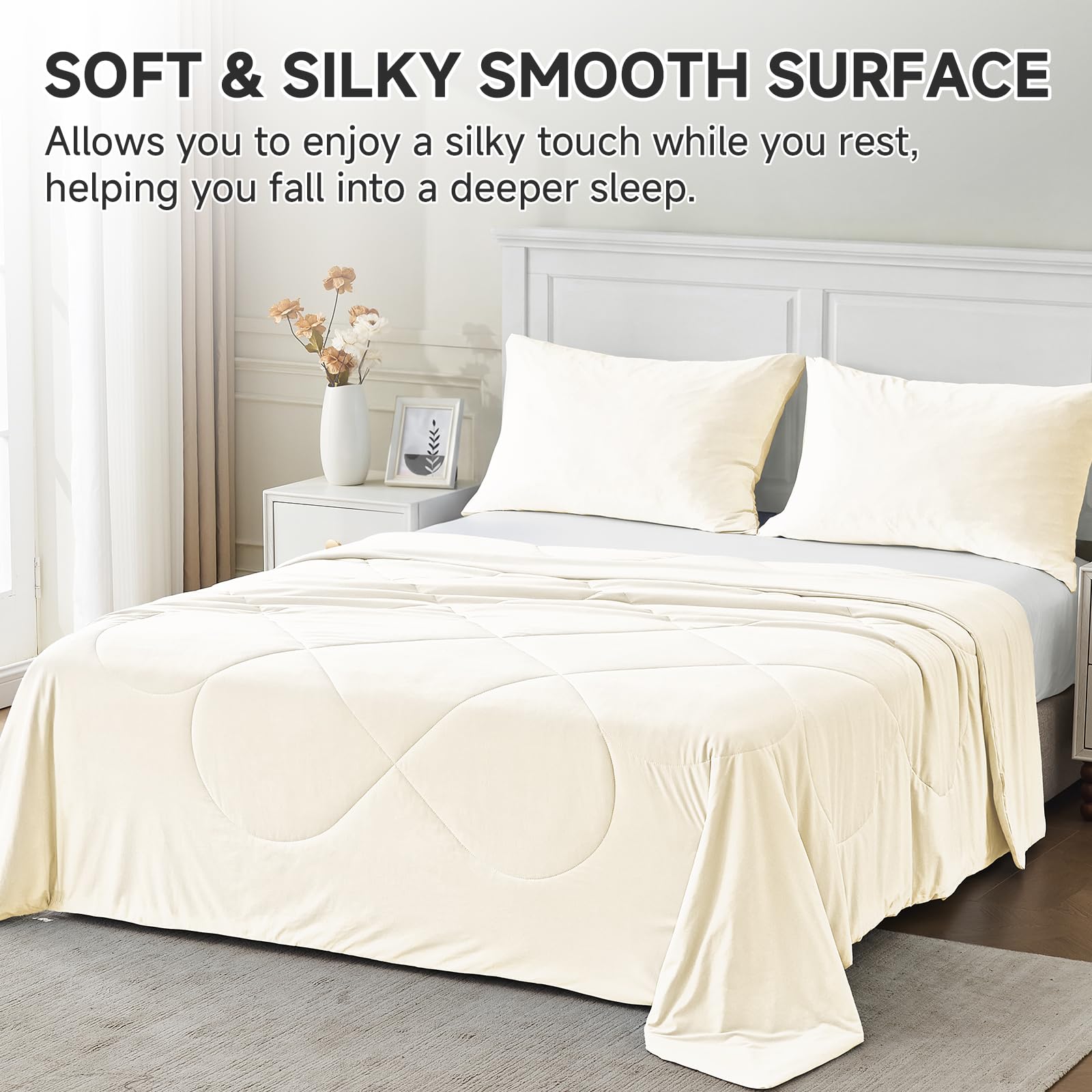 HOMFINE comforter on bed in a styled room showing breathable lightweight look